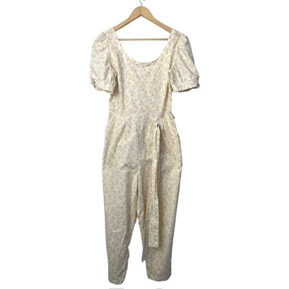 Gal Meets Glam by Anthropologie Women Iris Jumpsuit Cropped Floral Cream Sz 12 - Picture 2 of 13